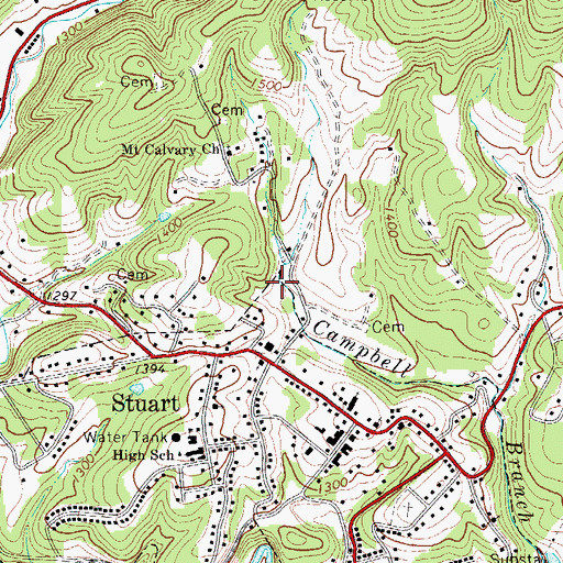 Topographic Map of Patrick Henry Community College, VA
