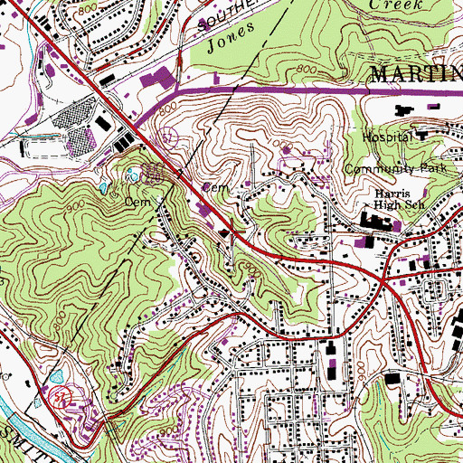 Topographic Map of American National University - Martinsville Campus, VA