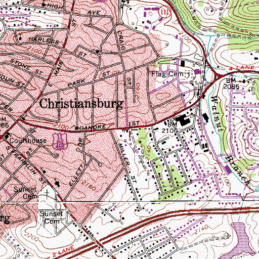 Topographic Map of New River Community College, VA