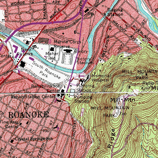 Topographic Map of Jefferson College of Health Sciences Carilion School, VA