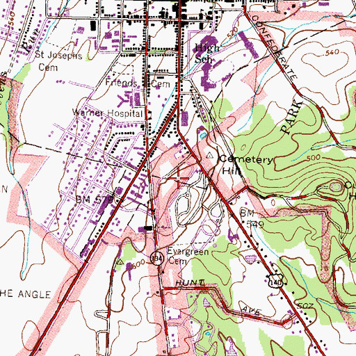 Topographic Map of Soldiers National Cemetery at Gettysburg, PA