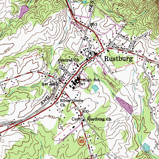 Topographic Map of Rustburg Middle School, VA