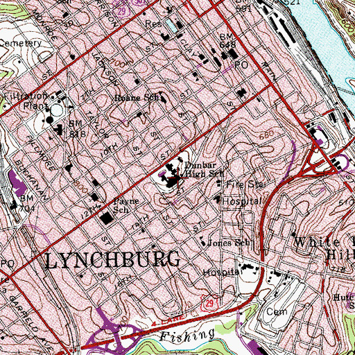 Topographic Map of Paul L Dunbar Middle School for Innovation, VA