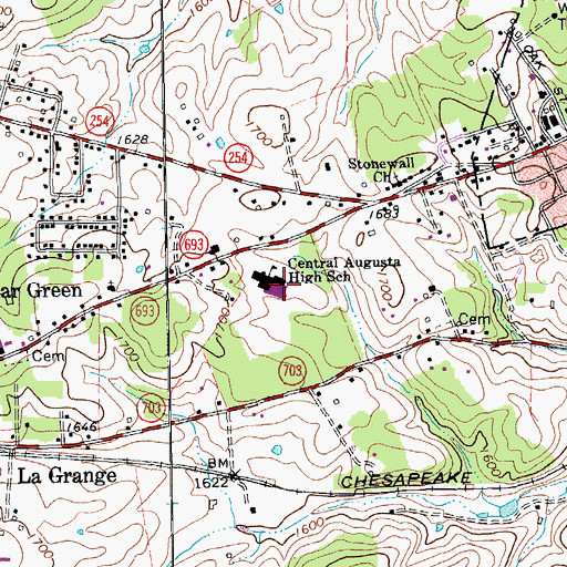 Topographic Map of Beverley Manor Middle School, VA