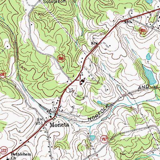 Topographic Map of Moneta Elementary School, VA