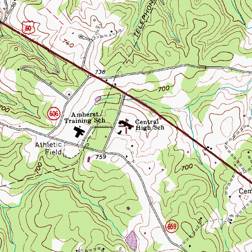 Topographic Map of Amherst Middle School, VA