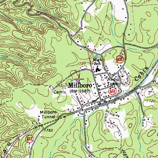 Topographic Map of Millboro Elementary School, VA