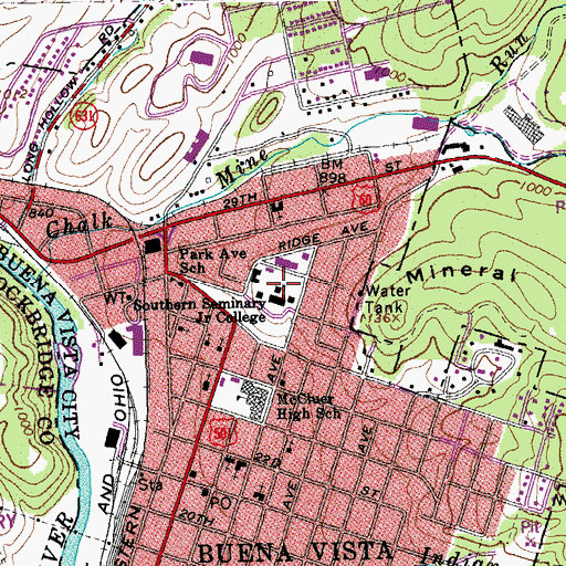 Topographic Map of Southern Virginia University, VA
