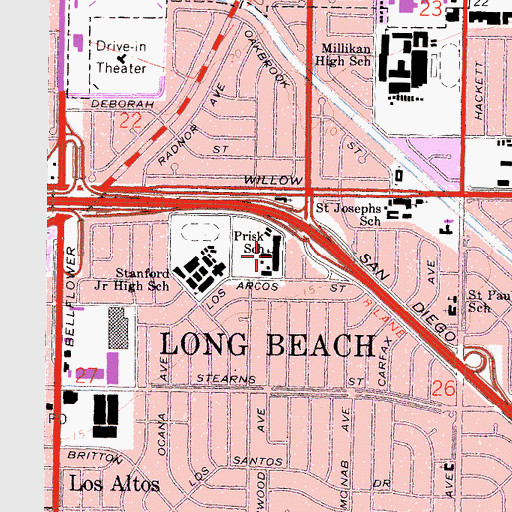 Topographic Map of Stanford Middle School, CA