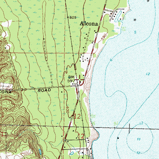 Topographic Map of Alcona Station, MI