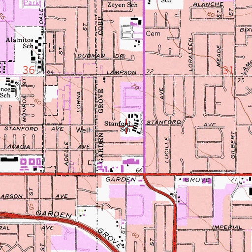 Topographic Map of Stanford Elementary School, CA