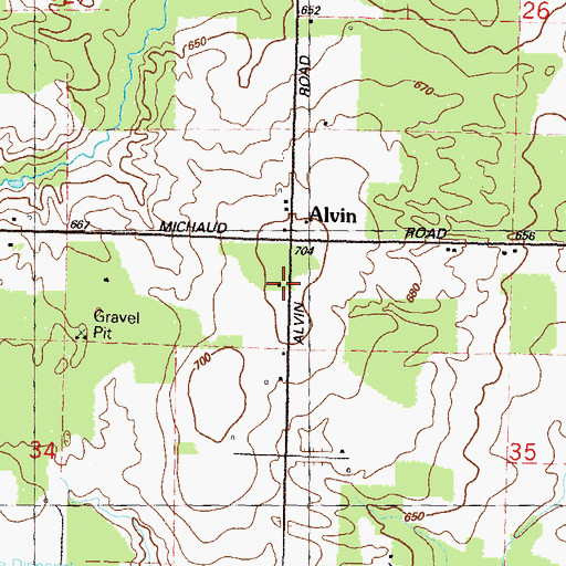 Topographic Map of Alvin Post Office (historical), MI