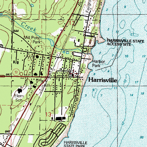 Topographic Map of Harrisville Post Office, MI