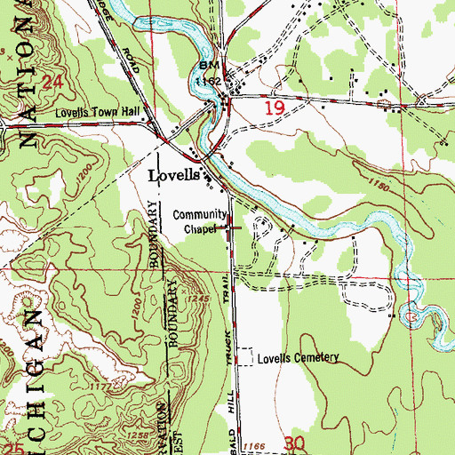 Topographic Map of Lovells Community Chapel, MI