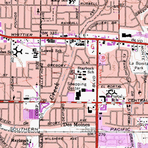 Topographic Map of Whittier Christian High School, CA