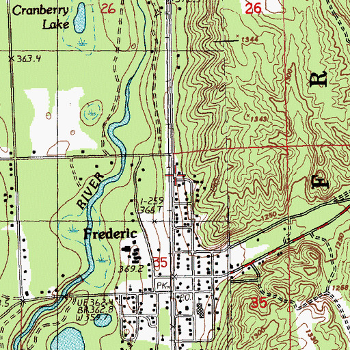 Topographic Map of Frederic Community Library, MI
