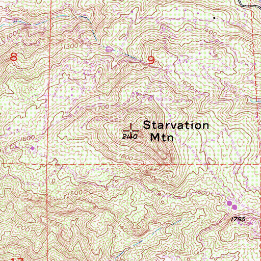 Topographic Map of Starvation Mountain, CA