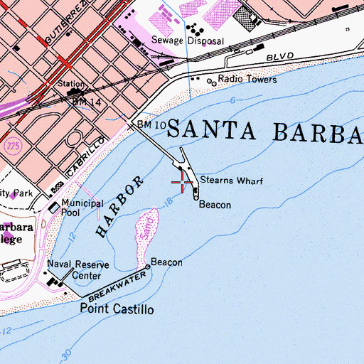 Topographic Map of Stearns Wharf, CA