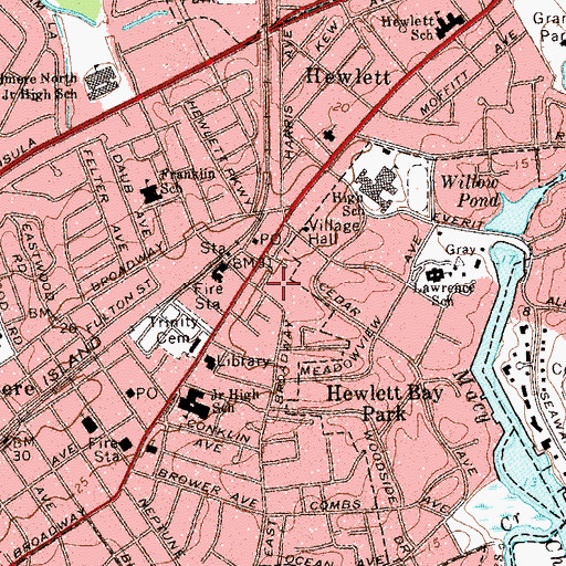 Topographic Map of Hewlett Temple, NY