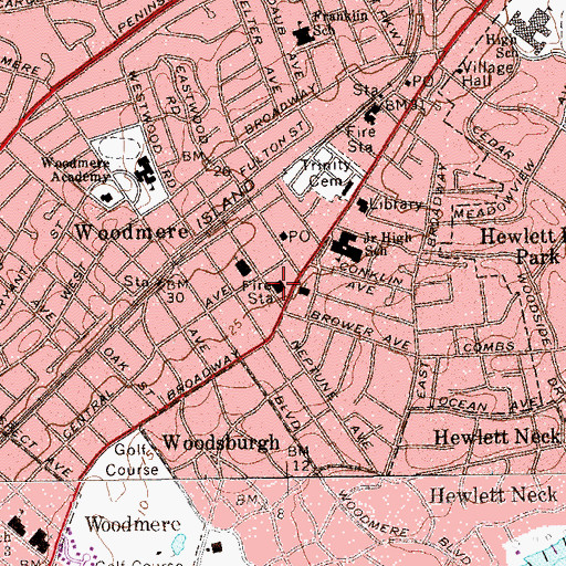 Topographic Map of Woodmere Fire Department, NY