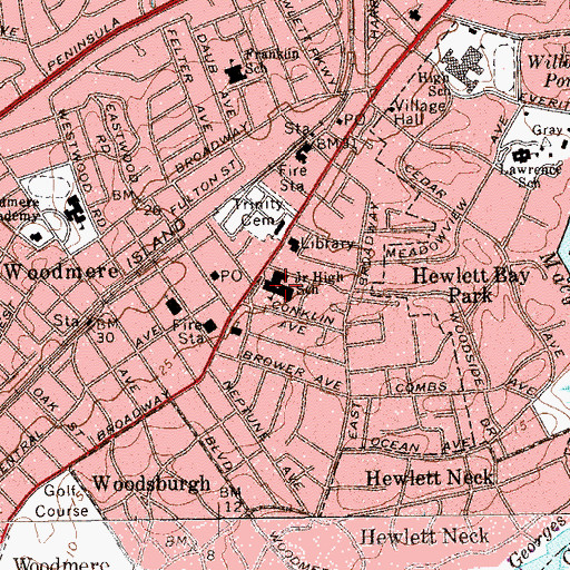 Topographic Map of Woodmere Junior High School (historical), NY