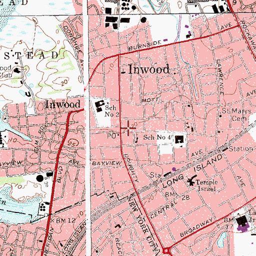 Topographic Map of Inwood Fire Department, NY