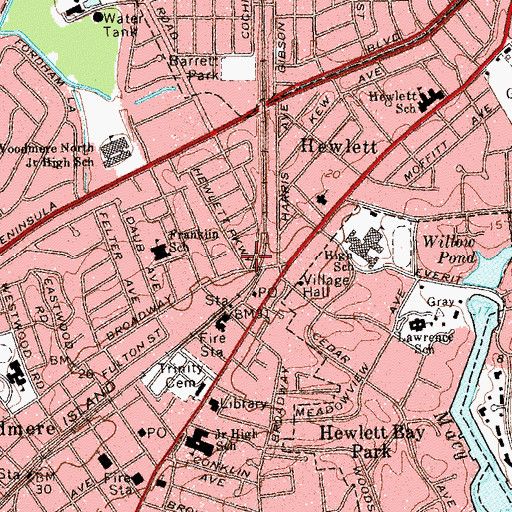 Topographic Map of Hewlett Medical Center, NY