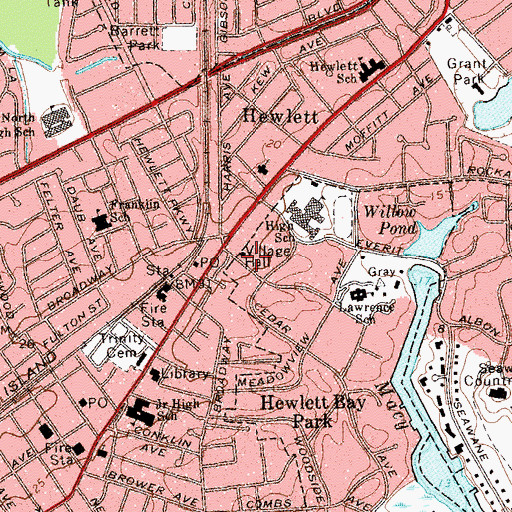 Topographic Map of Hewlett Bay Park Village Hall, NY