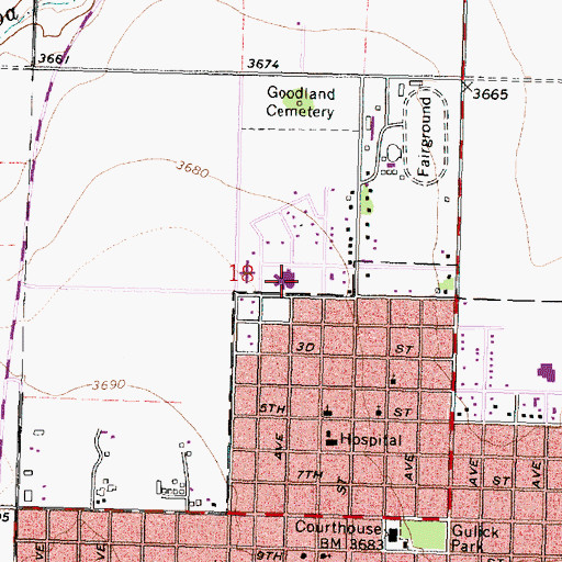 Topographic Map of Goodland Regional Medical Center, KS