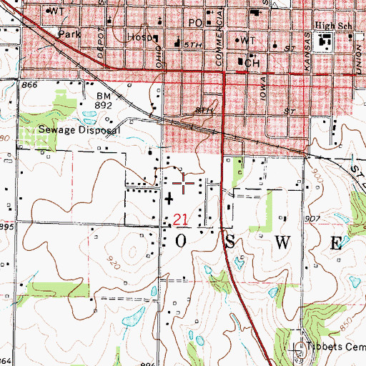 Topographic Map of Oswego Community Hospital, KS