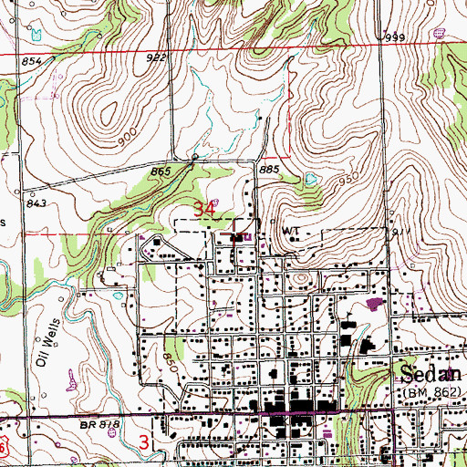 Topographic Map of Sedan City Hospital, KS