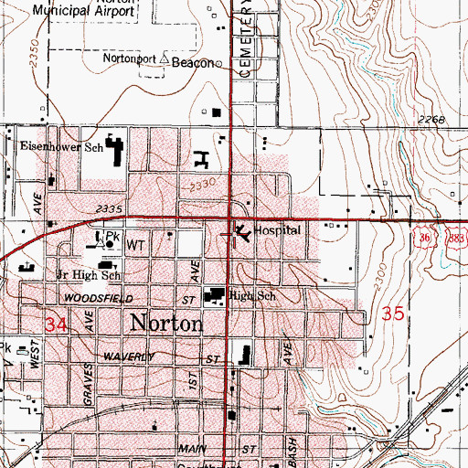 Topographic Map of Norton County Hospital, KS