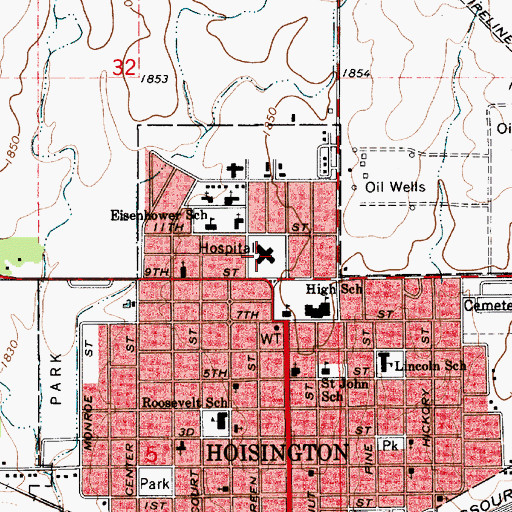 Topographic Map of Clara Barton Hospital, KS
