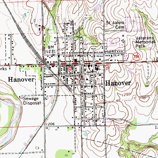 Topographic Map of Hanover Hospital, KS