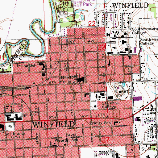 Topographic Map of William Newton Hospital, KS