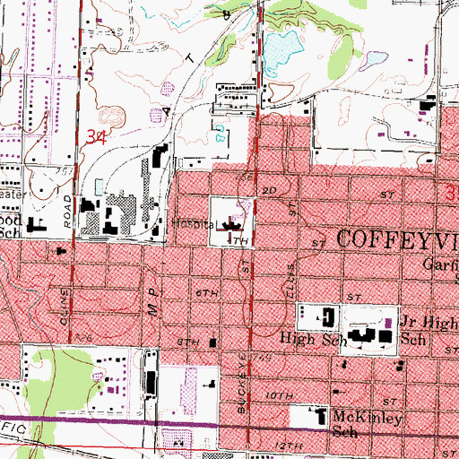 Topographic Map of Coffeyville Regional Medical Center, KS