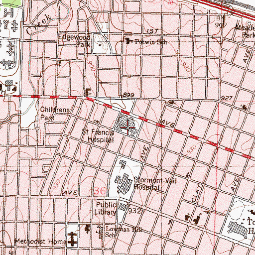 Topographic Map of Univeristy of Kansas Health System Saint Francis Campus, KS