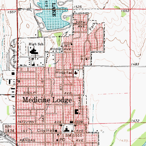 Topographic Map of Medicine Lodge Memorial Hospital, KS