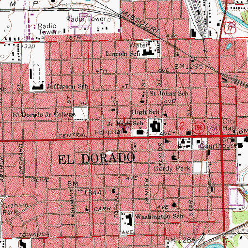 Topographic Map of Susan B Allen Memorial Hospital, KS