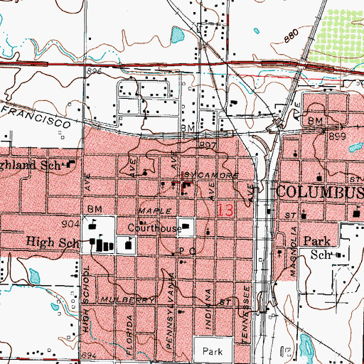 Topographic Map of Mercy Hospital - Columbus, KS
