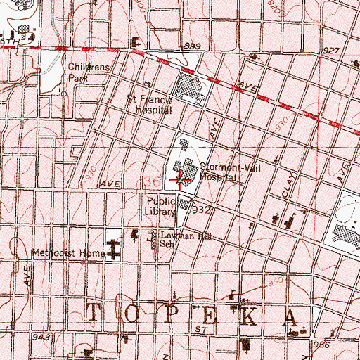 Topographic Map of Stormont Vail Hospital, KS