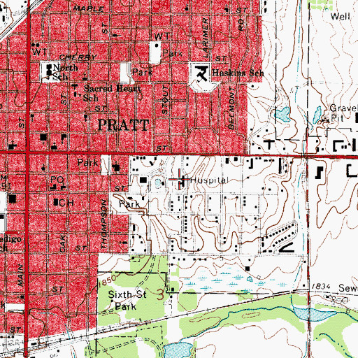 Topographic Map of Pratt Regional Medical Center, KS