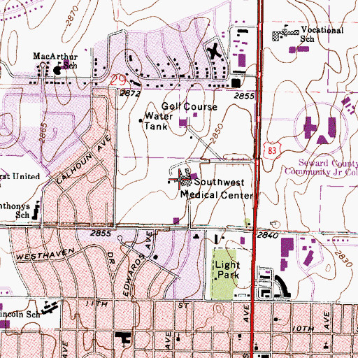 Topographic Map of Southwest Medical Center, KS
