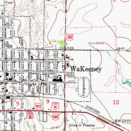 Topographic Map of Trego County- Lemke Memorial Hospital, KS