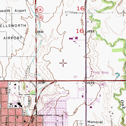 Topographic Map of Ellsworth County Medical Center, KS