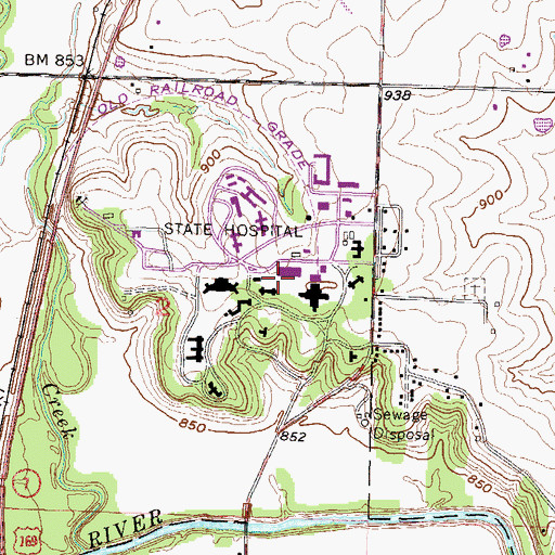 Topographic Map of Osawatomie State Hospital, KS