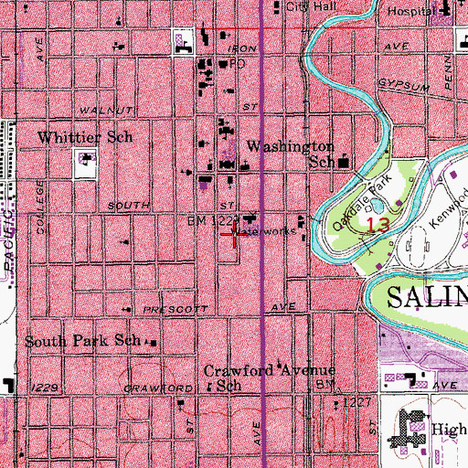 Topographic Map of Salina Regional Health Center, KS