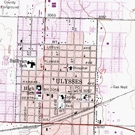 Topographic Map of Bob Wilson Memorial Grant County Hospital, KS