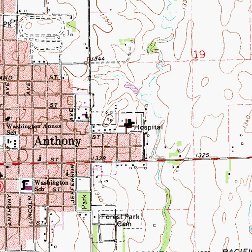 Topographic Map of Anthony Medical Center, KS
