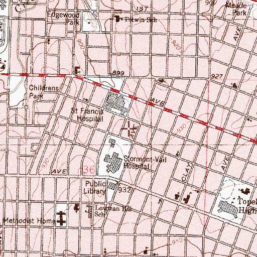 Topographic Map of Kansas Rehabilitation Hospital, KS